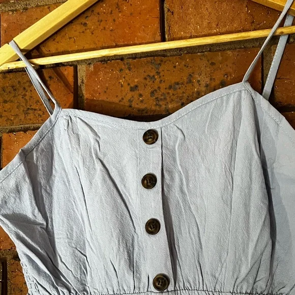 NWOT. Blue cotton summer midi dress. Not worn. Two pockets. Spaghetti straps - Picture 8 of 11